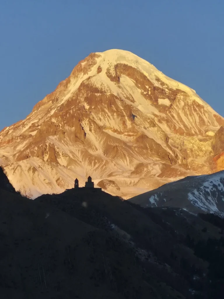 Mount Kazbek and the surrounding Caucasus peaks, Georgia.