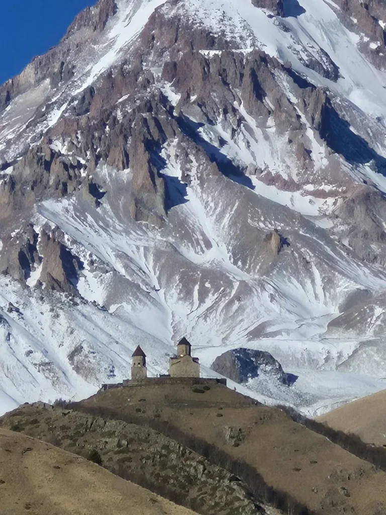 Gergeti Trinity Church beneath Mount Kazbek, Georgia.
