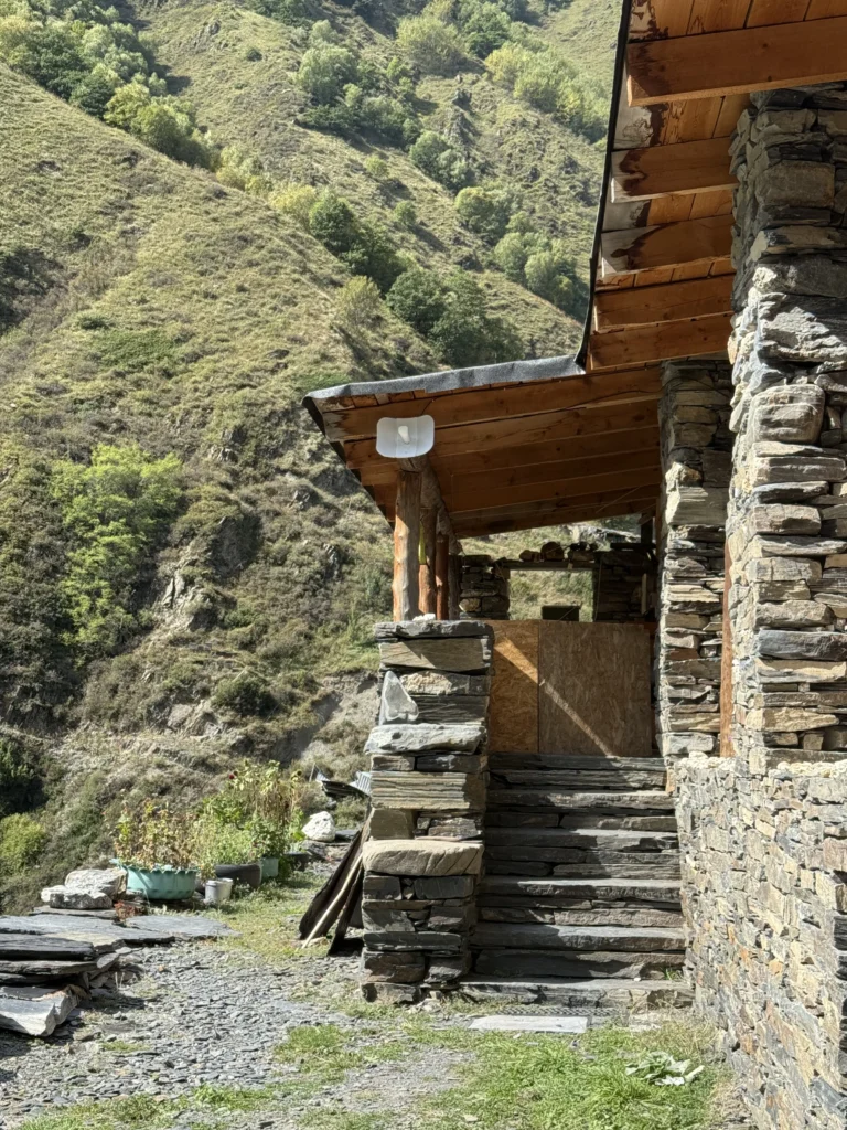 Medieval stone towers and mountain settlements in Khevsureti, Georgia.