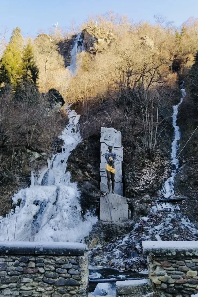 Waterfall and forest scenery in Borjomi, Georgia.