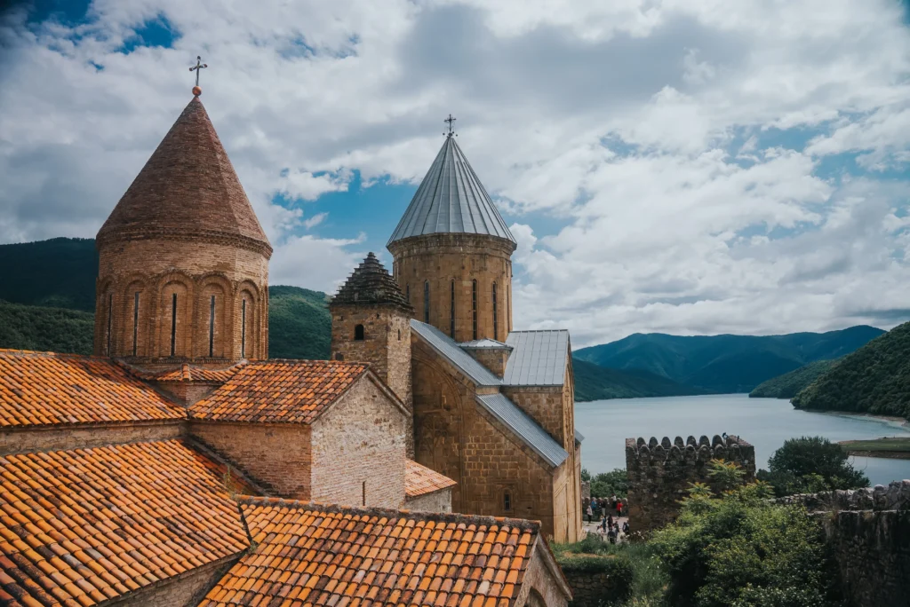 Ananuri Fortress beside the Zhinvali Reservoir, Georgia.