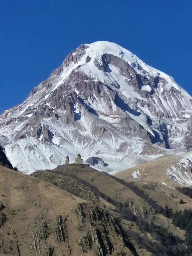 Mount Kazbek and the surrounding Caucasus peaks, Georgia.