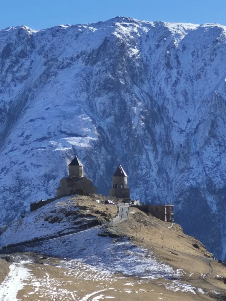 Gergeti Trinity Church beneath Mount Kazbek, Georgia.
