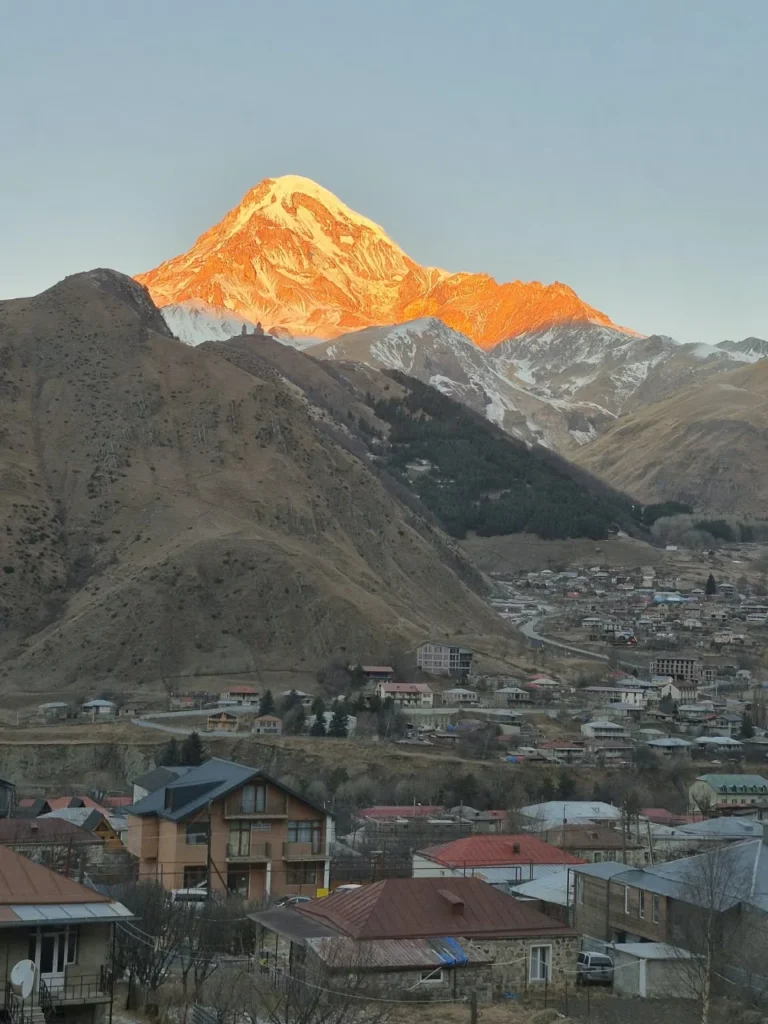 Mount Kazbek and the surrounding Caucasus peaks, Georgia.