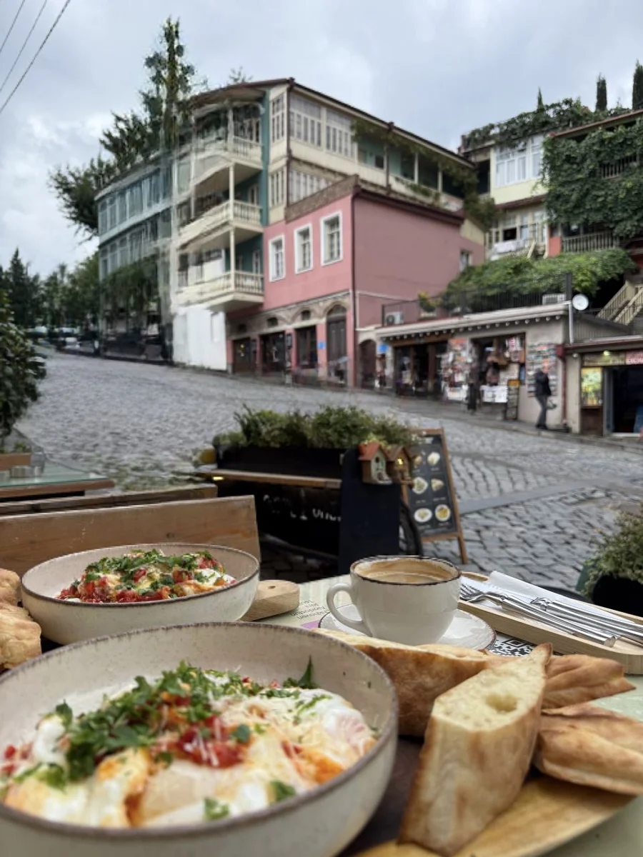 Lunch overlooking a traditional street in Tbilisi