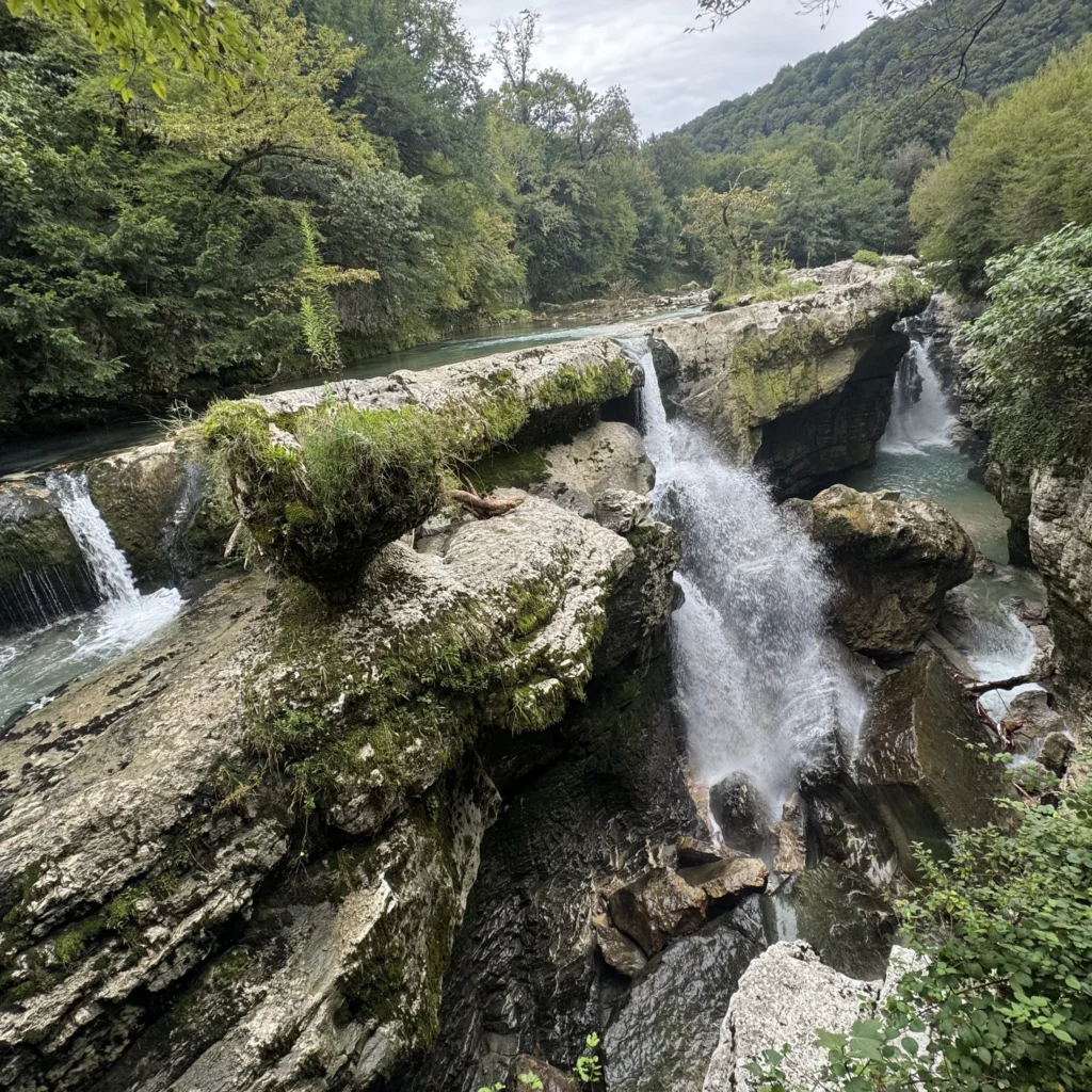 Cascading waterfalls in Martvili Canyon.
