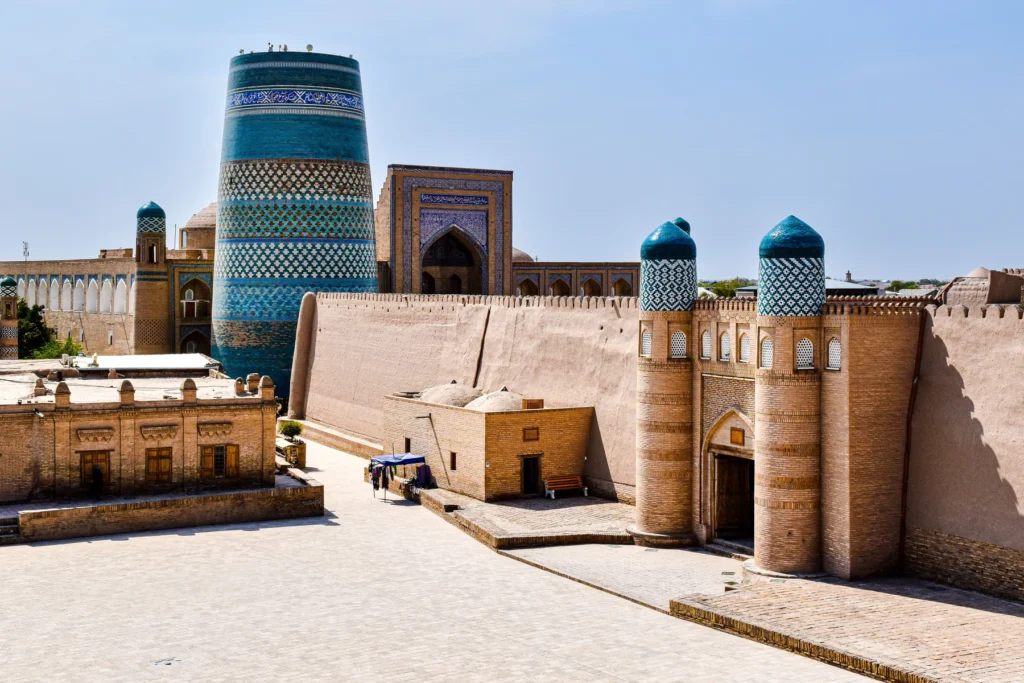 Kalta Minor and the historic streets of Ichan-Kala, Khiva.
