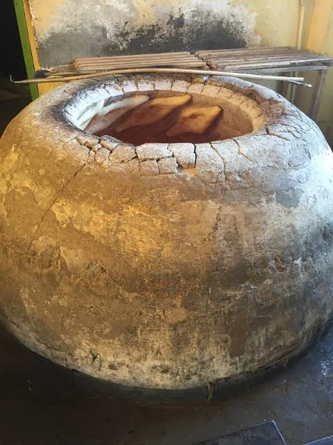 Traditional Georgian bread baking in a clay oven.