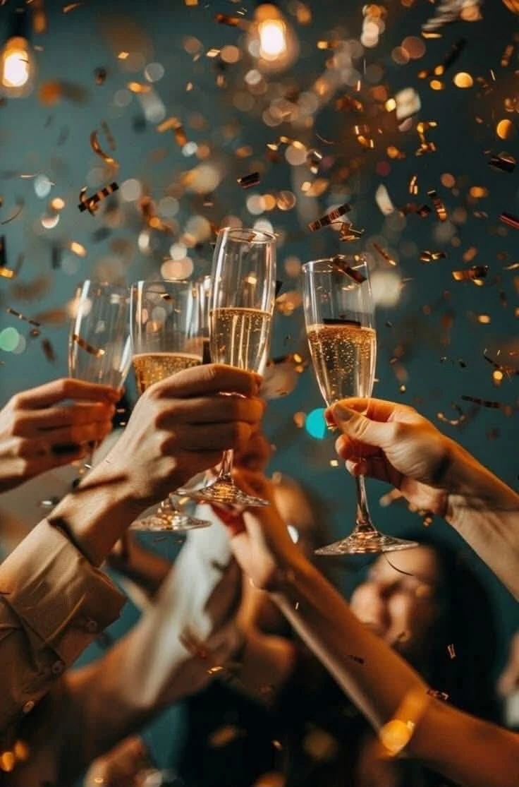 Glasses raised for a celebration