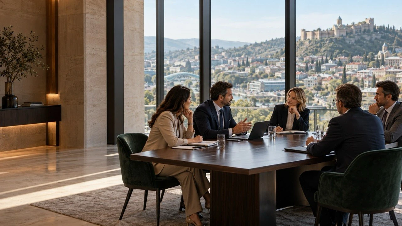 A business meeting overlooking Tbilisi