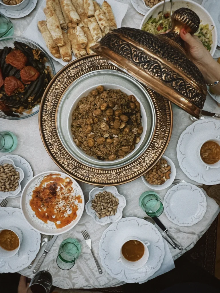 Traditional Azerbaijan dinner with a selection of local dishes